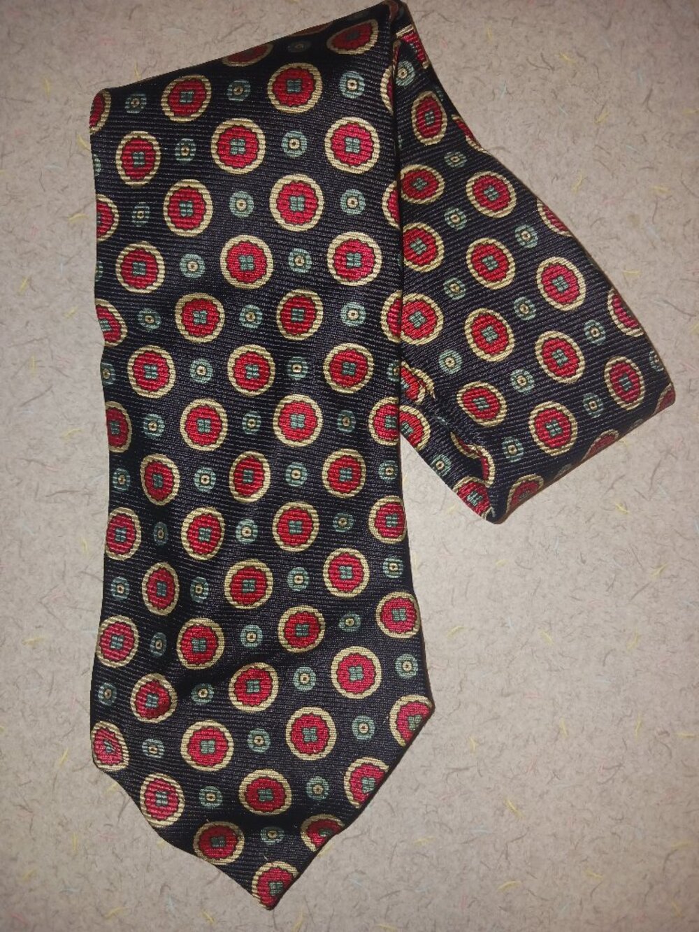 VTG Polo by Ralph Lauren Men's Navy Silk Tie Red Green Gold Geometric Pattern